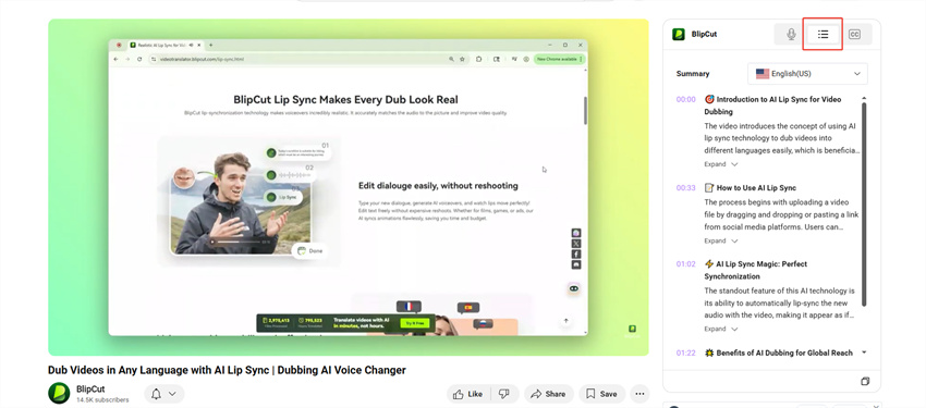 BlipCut summarize YouTube videos