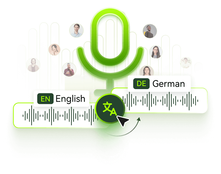 BlipCut translate English to German audio