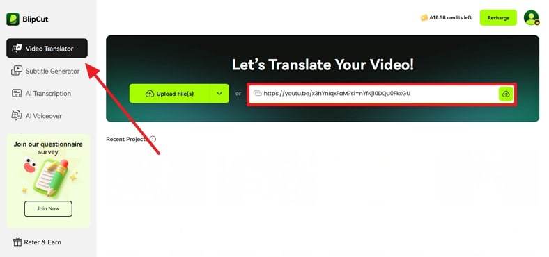 add link to video translator blipcut
