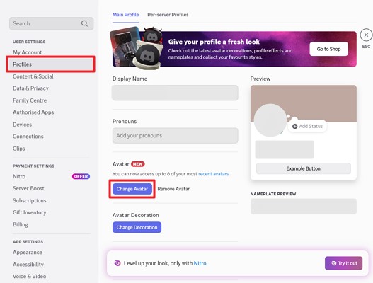 change discord avatar profile settings