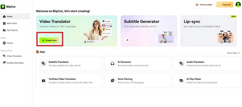 click on create now button blipcut