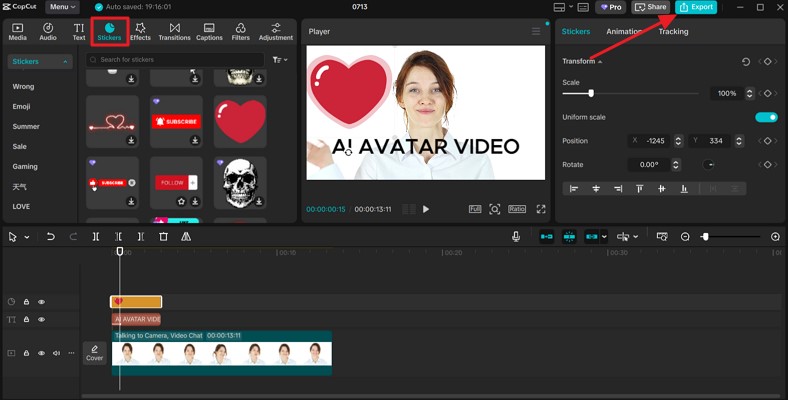 add sticker export avatar video