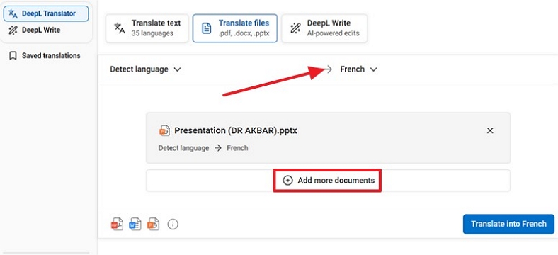 select target language for ppt deepl