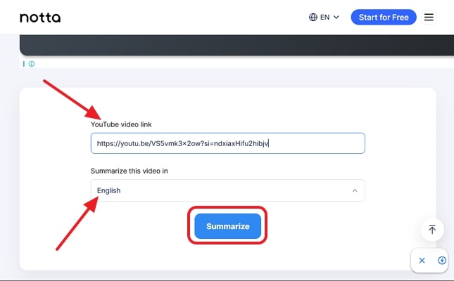 choose target language after adding youtube link