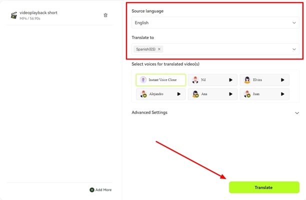 tiktok video generator use translate button
