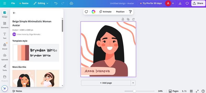 canva online tool avatar myself