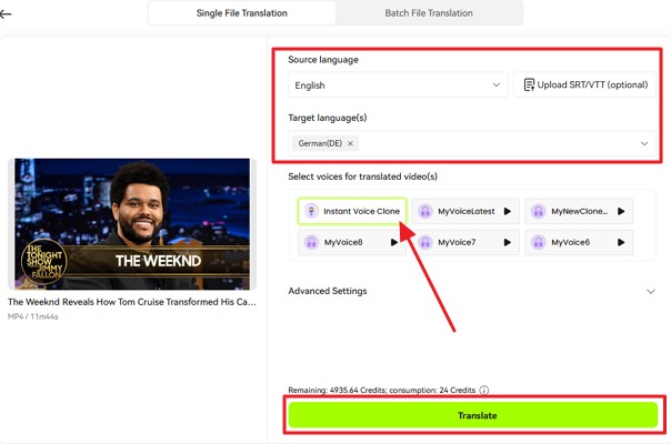 voice and langauge to translate video