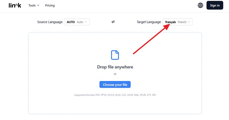 select target language for ppt translation