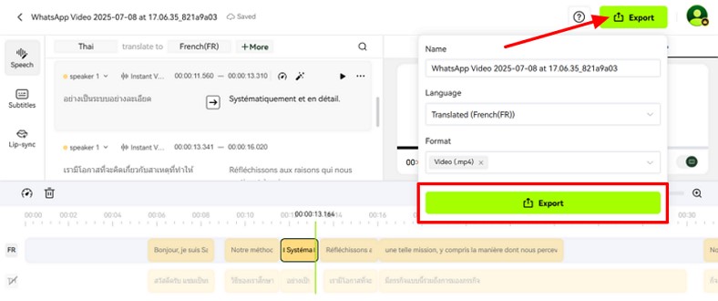 Export Translated Video