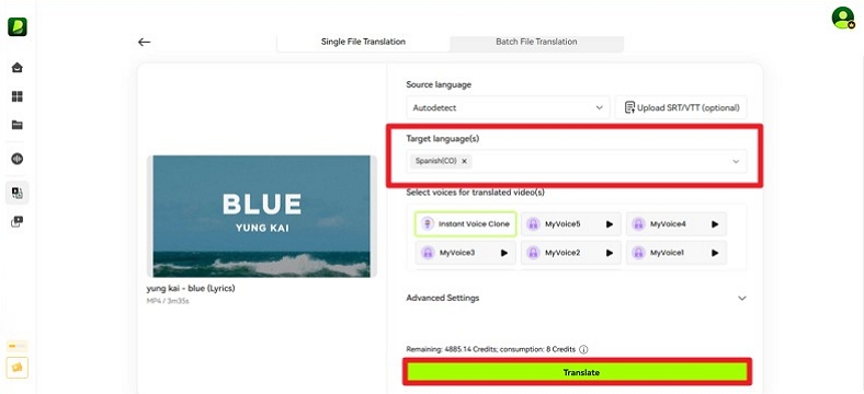 translate language for music video