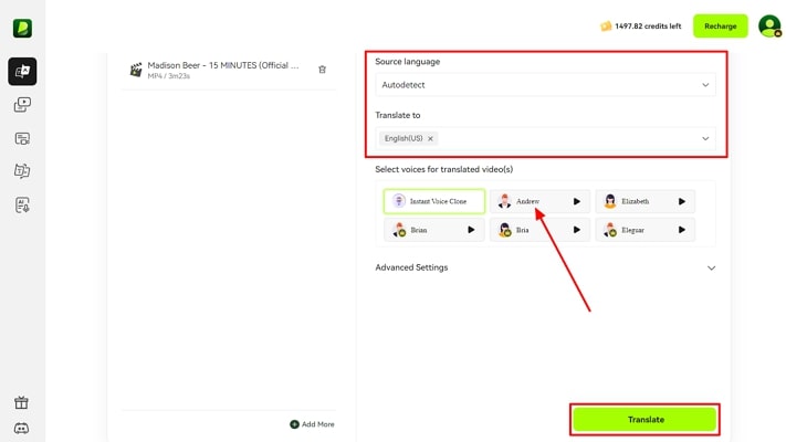 select language for madison beer voiceover