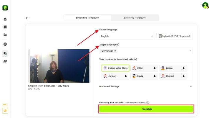 set translation settings blipcut
