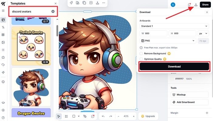 download custom discord avatar kittl