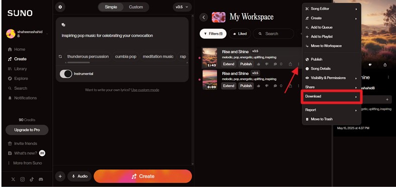 select download from three dots