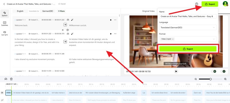 export ai synthesia avatar tool translated