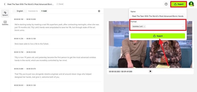 export subtitles file from blipcut