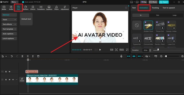 animate text on avatar video