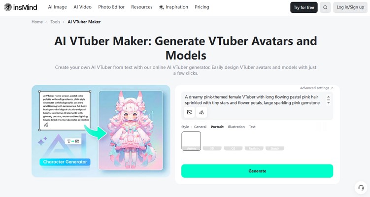 make a vtuber avatar using insmind