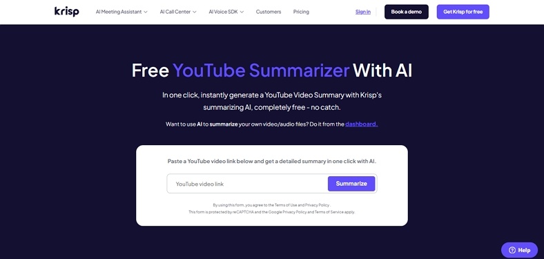 try krisp youtube video summarizer