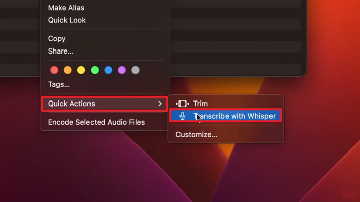 choose transcribe with whisper