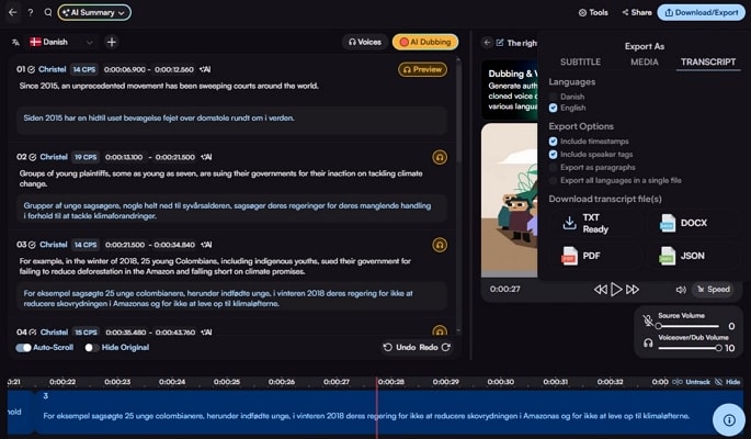 translate footage and download