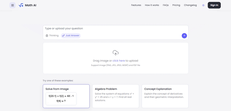 main interface math ai precise tool