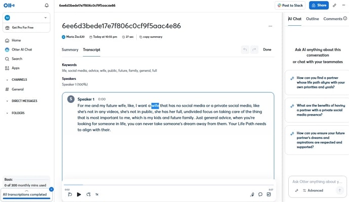 transcribe video clips with otter