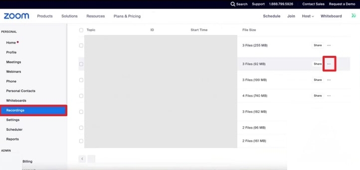 tap three dots to access recordings