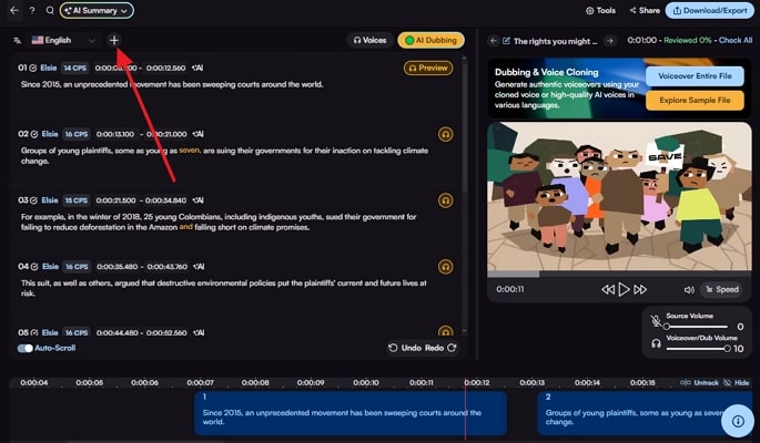 preview transcript and tap add icon