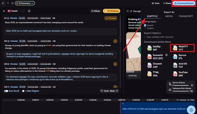 download translated video in format