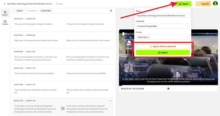review and select format to download