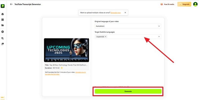 select target language to generate