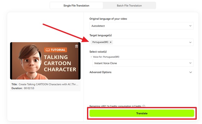 select translate and translate avatar video