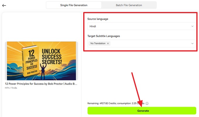 click generate after choosing languages