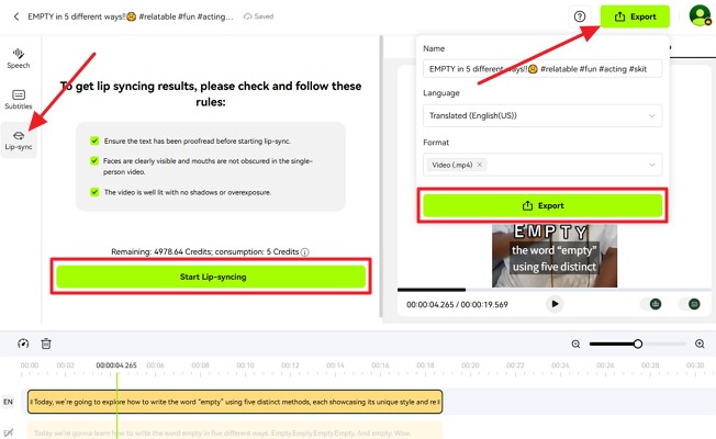 export lip-sync final video blipcut