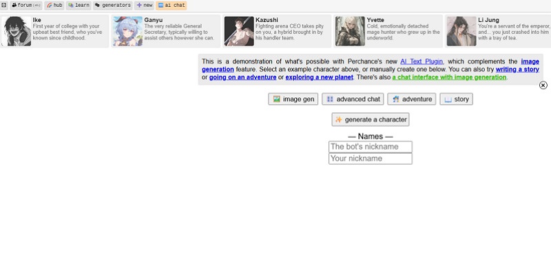 Start AI Character Chat Prehance