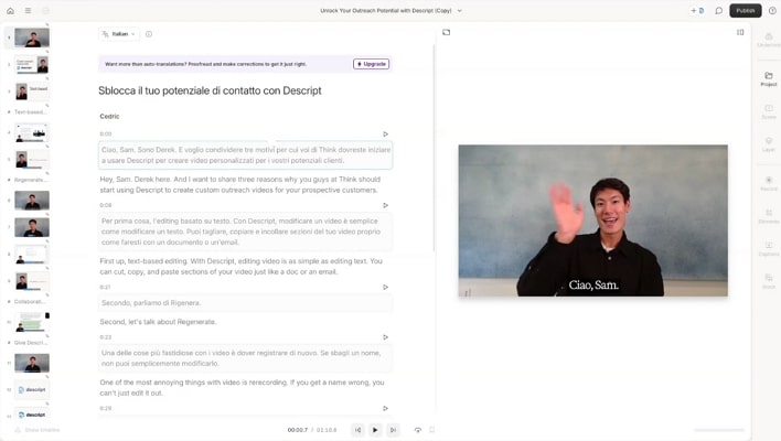 use descript to translate video