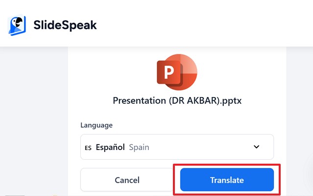hit translate across slidespeak