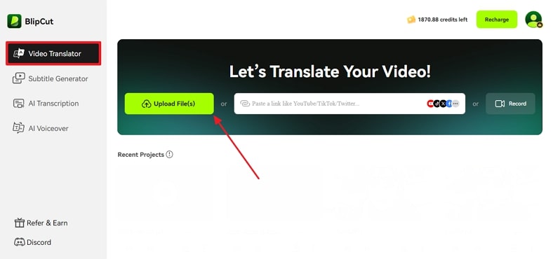 import video blipcut ai to make youtube videos