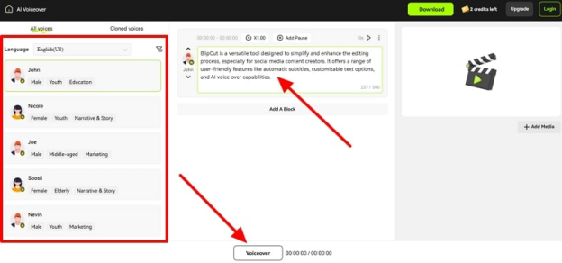 add text and tts clone voice