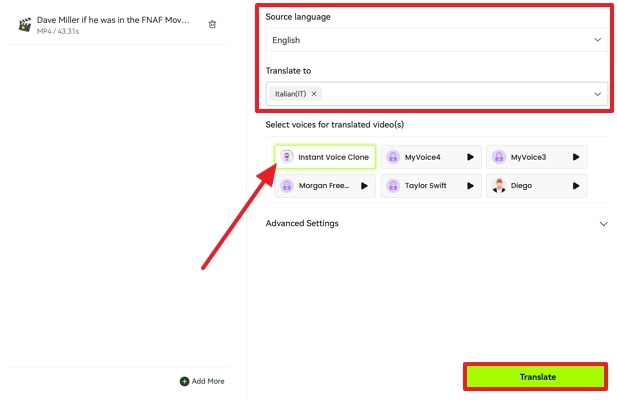 provide translation language and voice clone