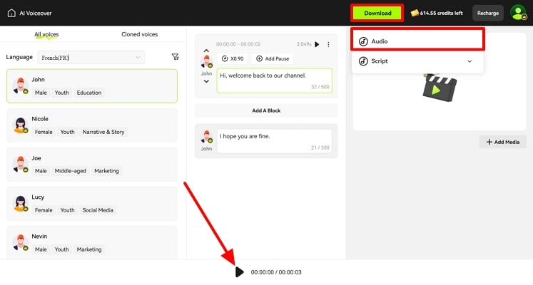 download french voiceover as audio