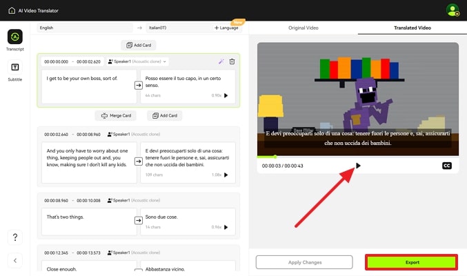 export final results voice clone translation