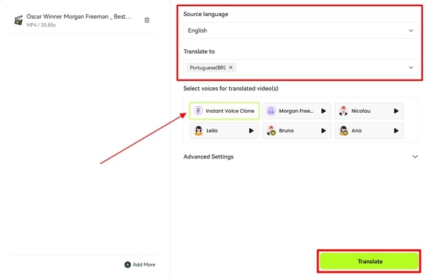 set language parameters for video