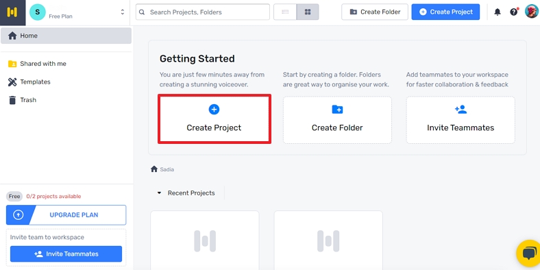 murf create new project