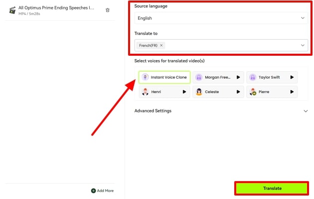 define language and optimus prime voice