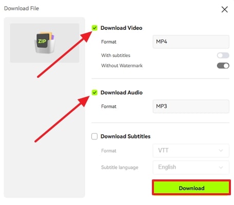 configure settings before hitting download