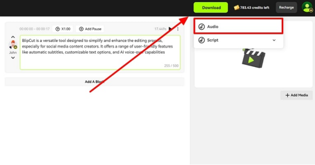 download generated tts blipcut
