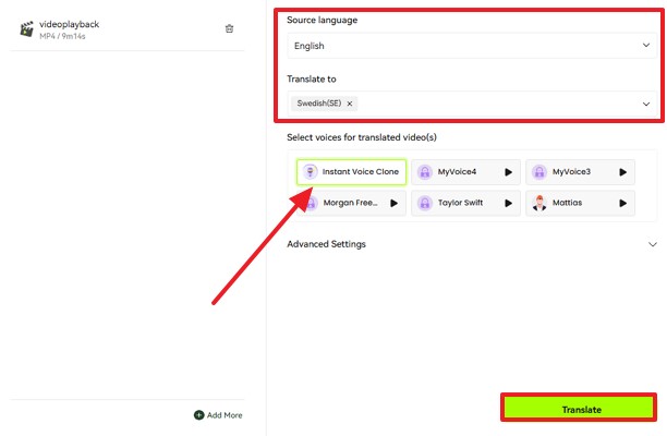 translate with instant voice clone