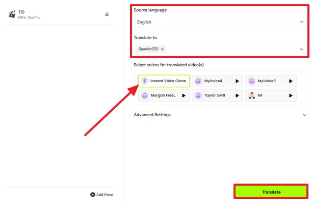 input video language and clone voice